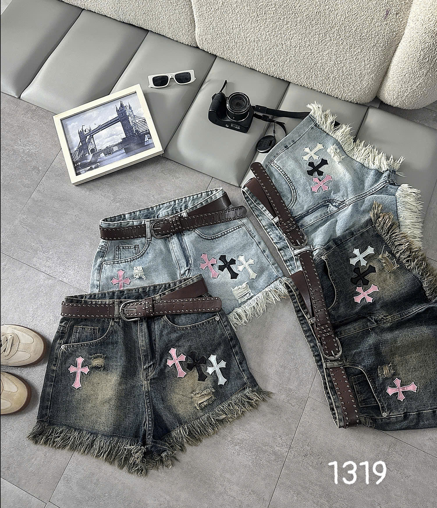 Góc chi tiết quần short jean bigsize T-QSJ1319 màu xanh jean