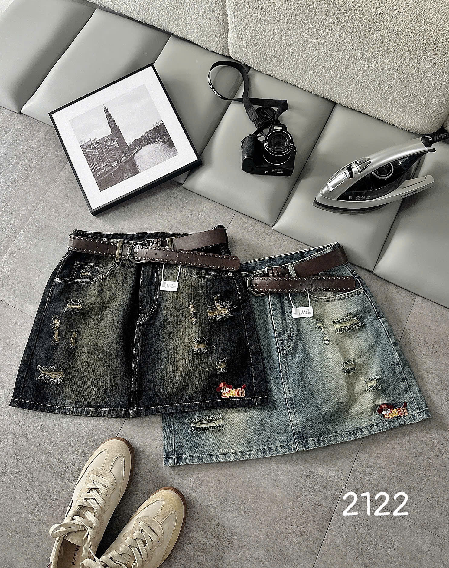 Ảnh jean thêu wax rách của chân váy bigsize T-JV2122
