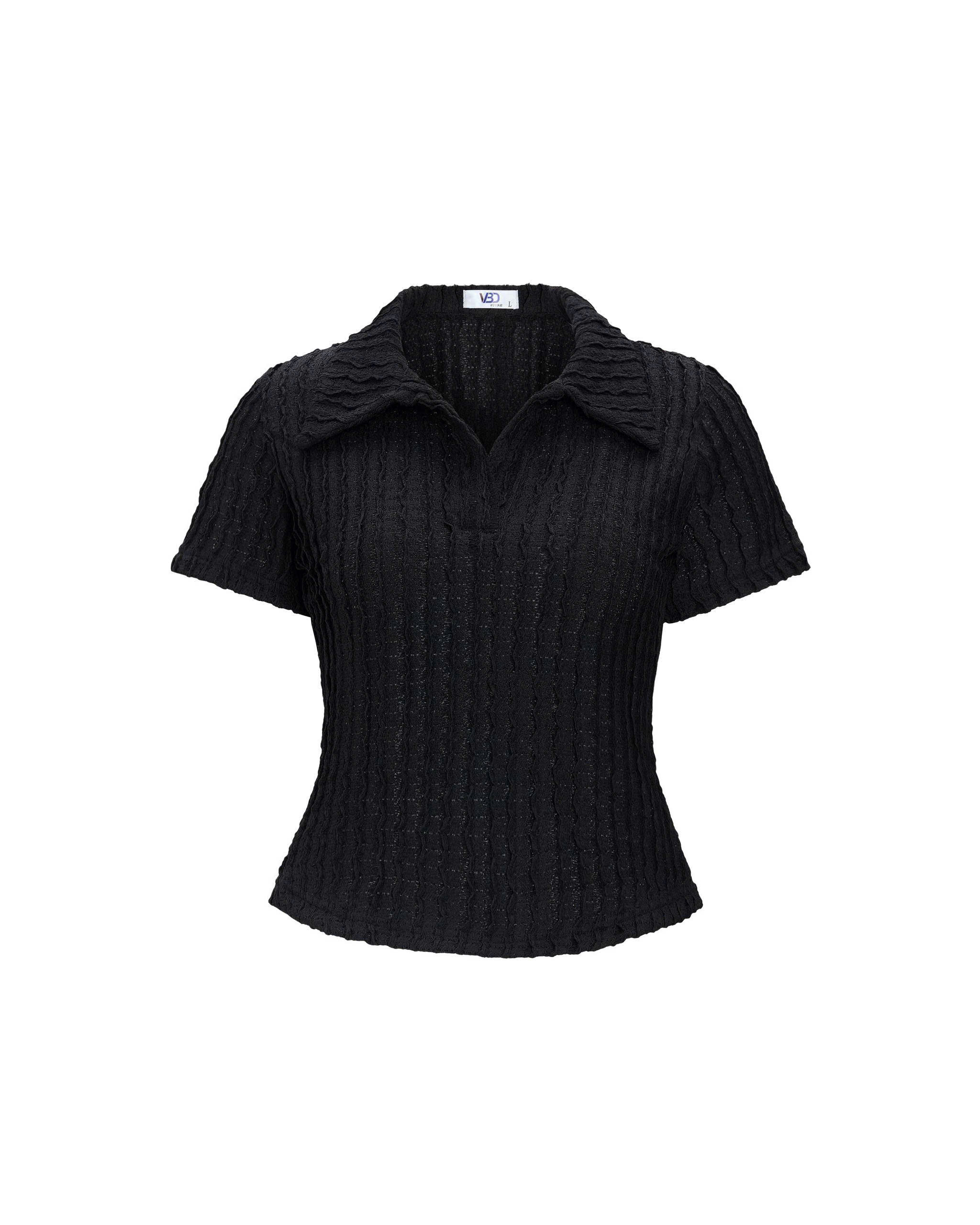 Áo thun polo sọc gân bigsize màu đen V-AK100 mặt trước
