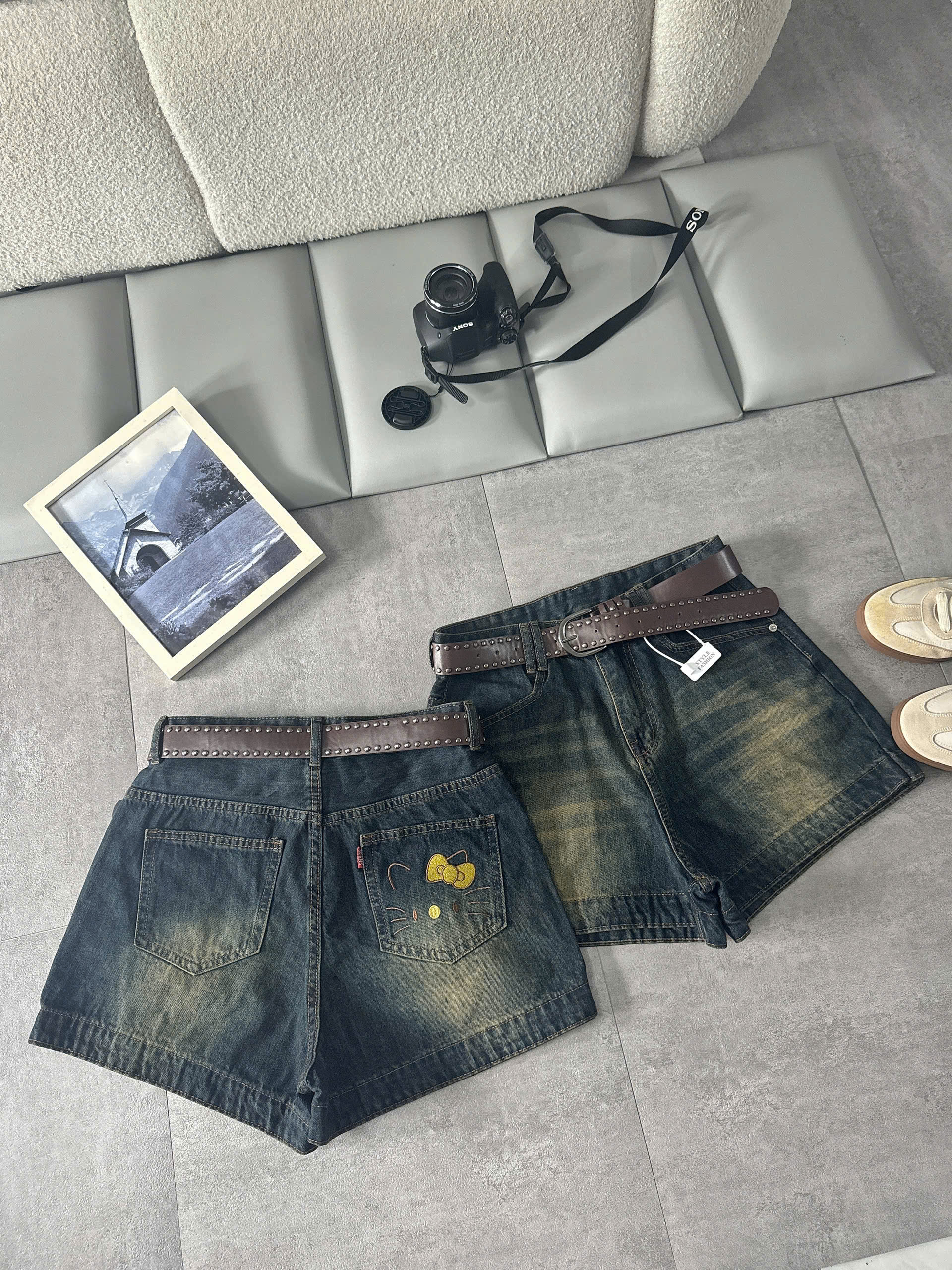 Quần short jean bigsize T-QSJ1321 xanh jean phối thắt lưng trong ảnh sản phẩm