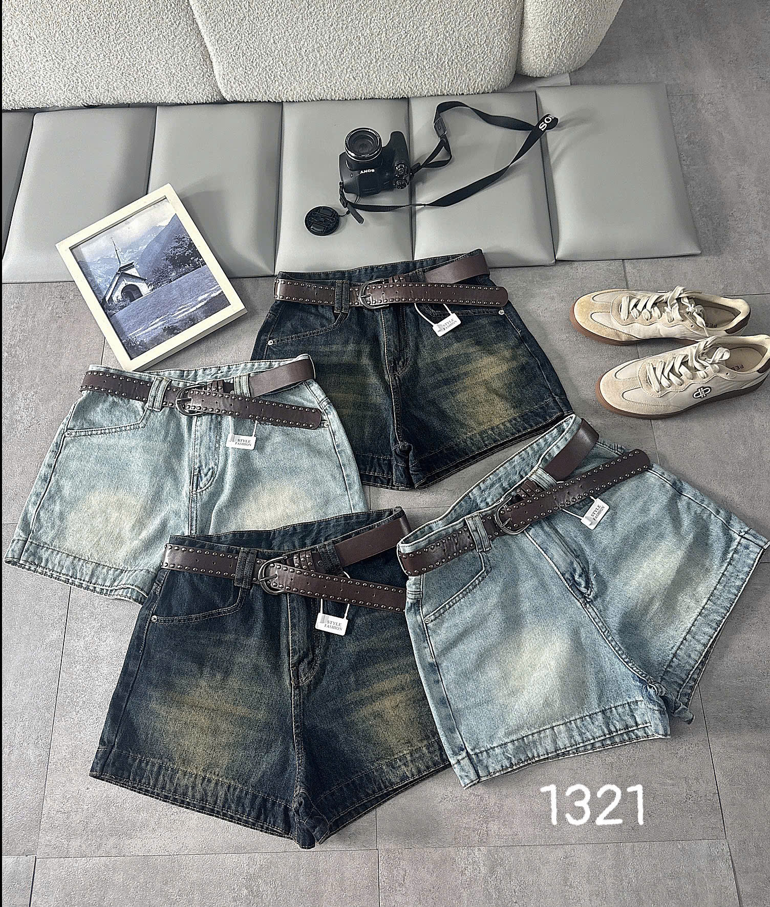 Tổng thể các màu quần short jean bigsize T-QSJ1321 mặt trước phối thắt lưng