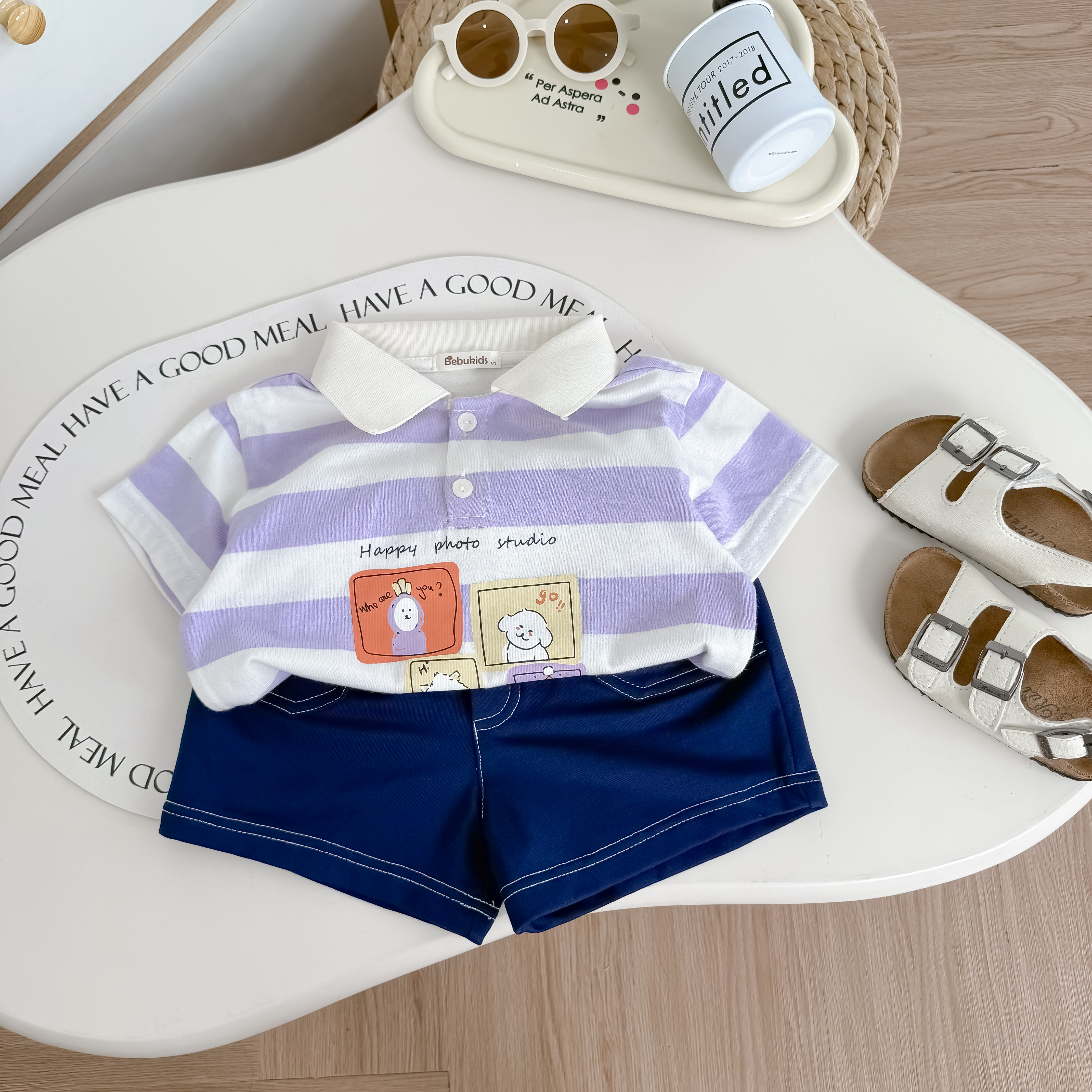 SB2382- bộ polo kẻ gang to in ô vuông cún kexanhqthan