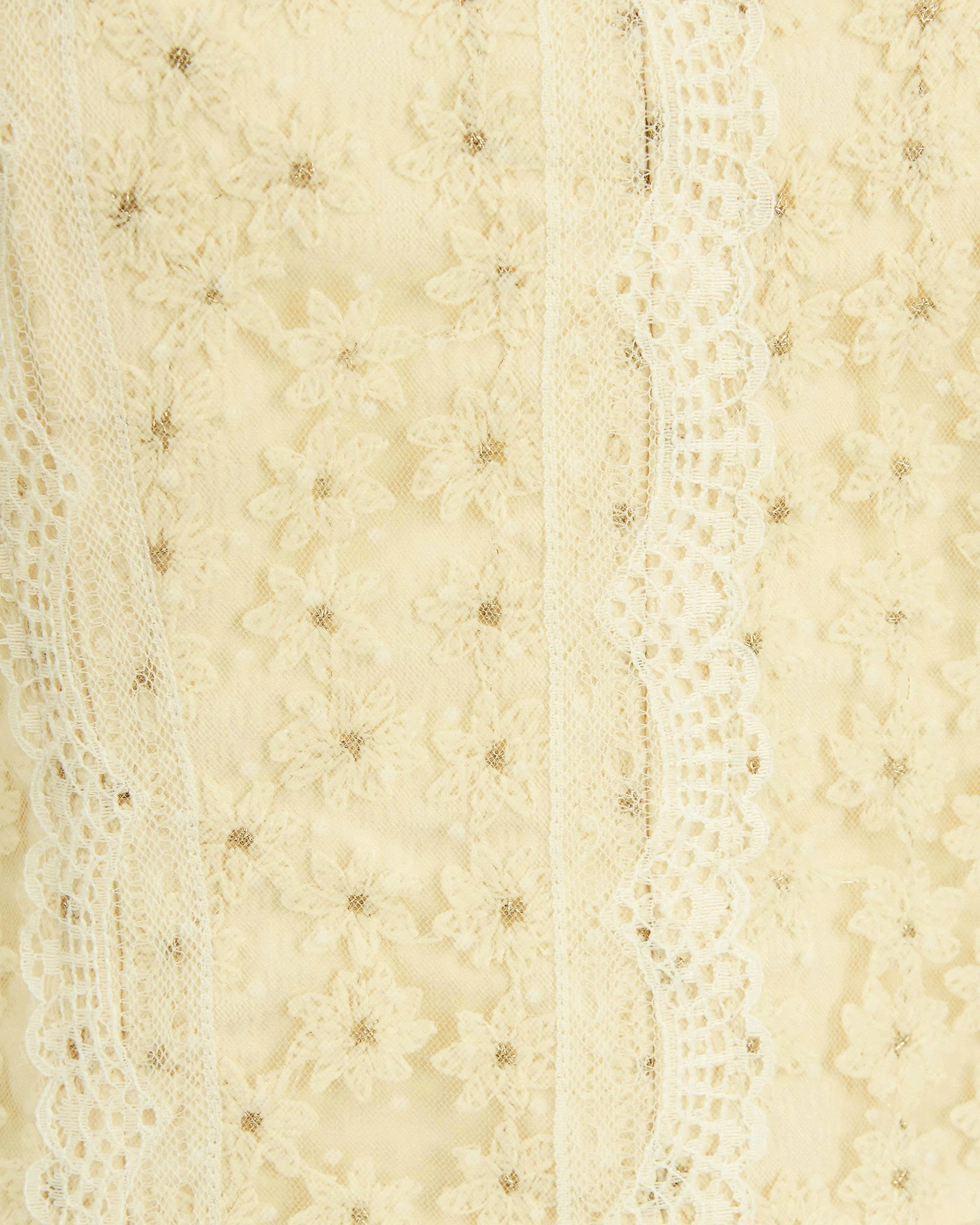 Cận ren thêu hoa và viền ren thân trước đầm V-DA225