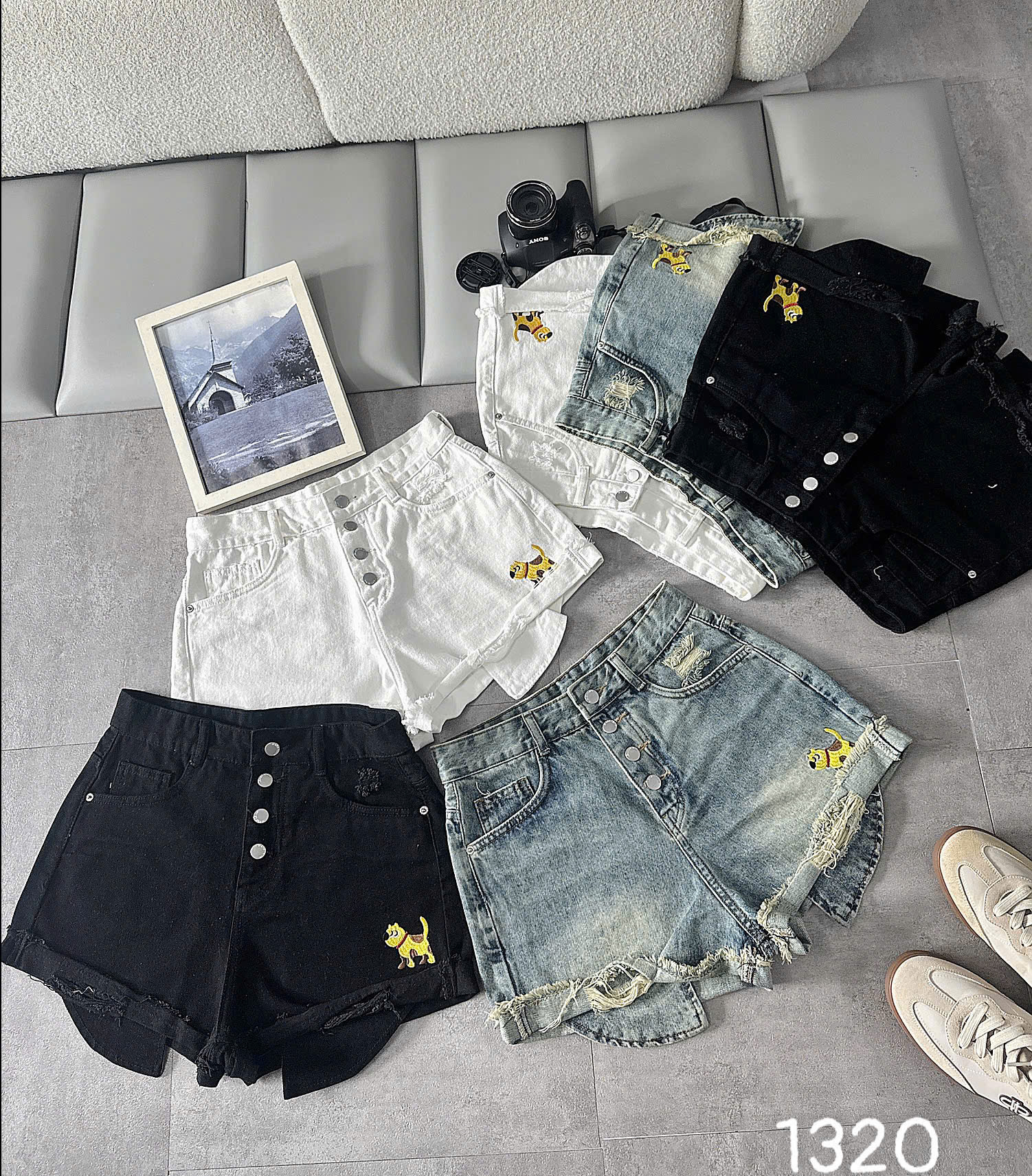 Quần short jean bigsize T-QSJ1320 đủ màu với chi tiết thêu và 4 nút