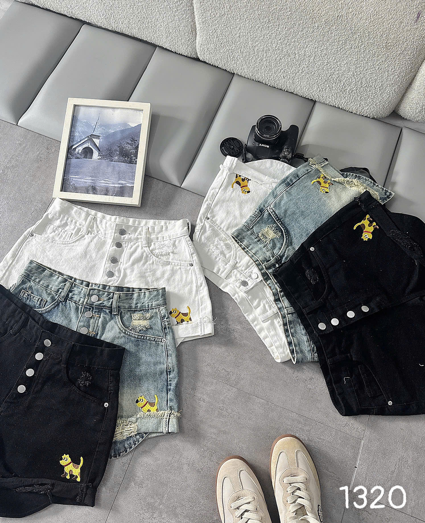 Quần short jean túi lồi thêu 4 nút bigsize T-QSJ1320 màu đen trắng xanh jean