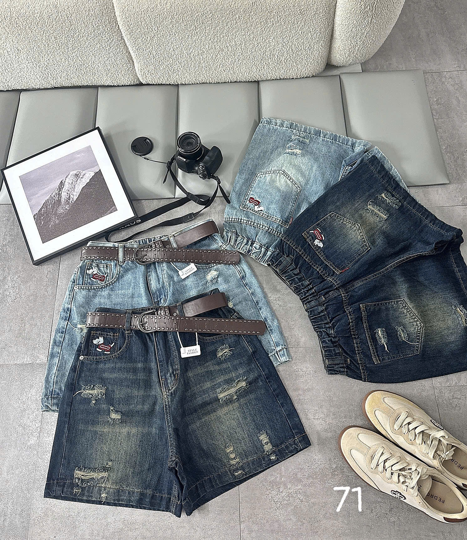 Quần short jean bigsize T-QSJ71 ảnh kiểm tra thân quần và độ dài lửng