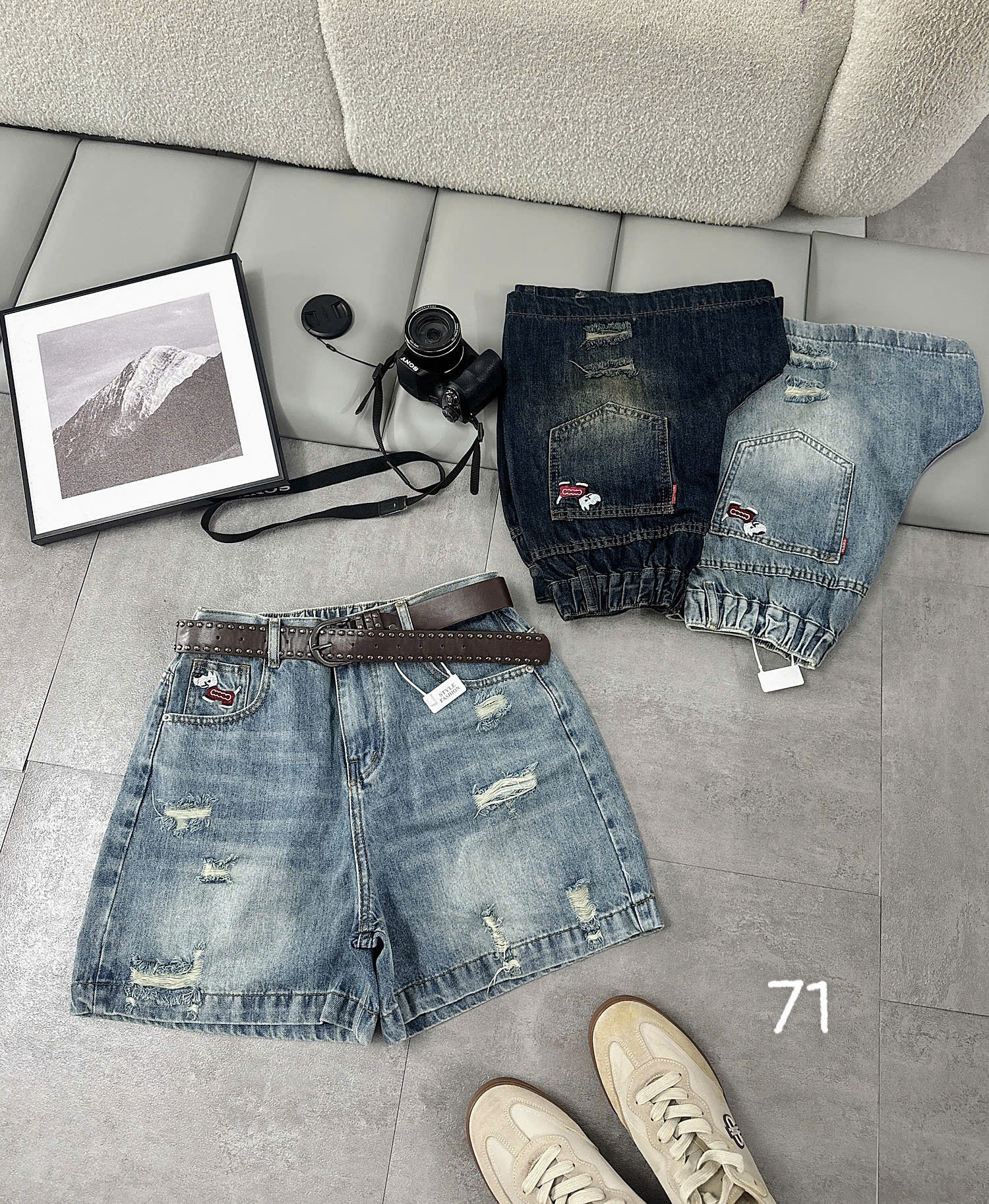 Chi tiết quần short jean rách 2 mặt thêu bigsize T-QSJ71
