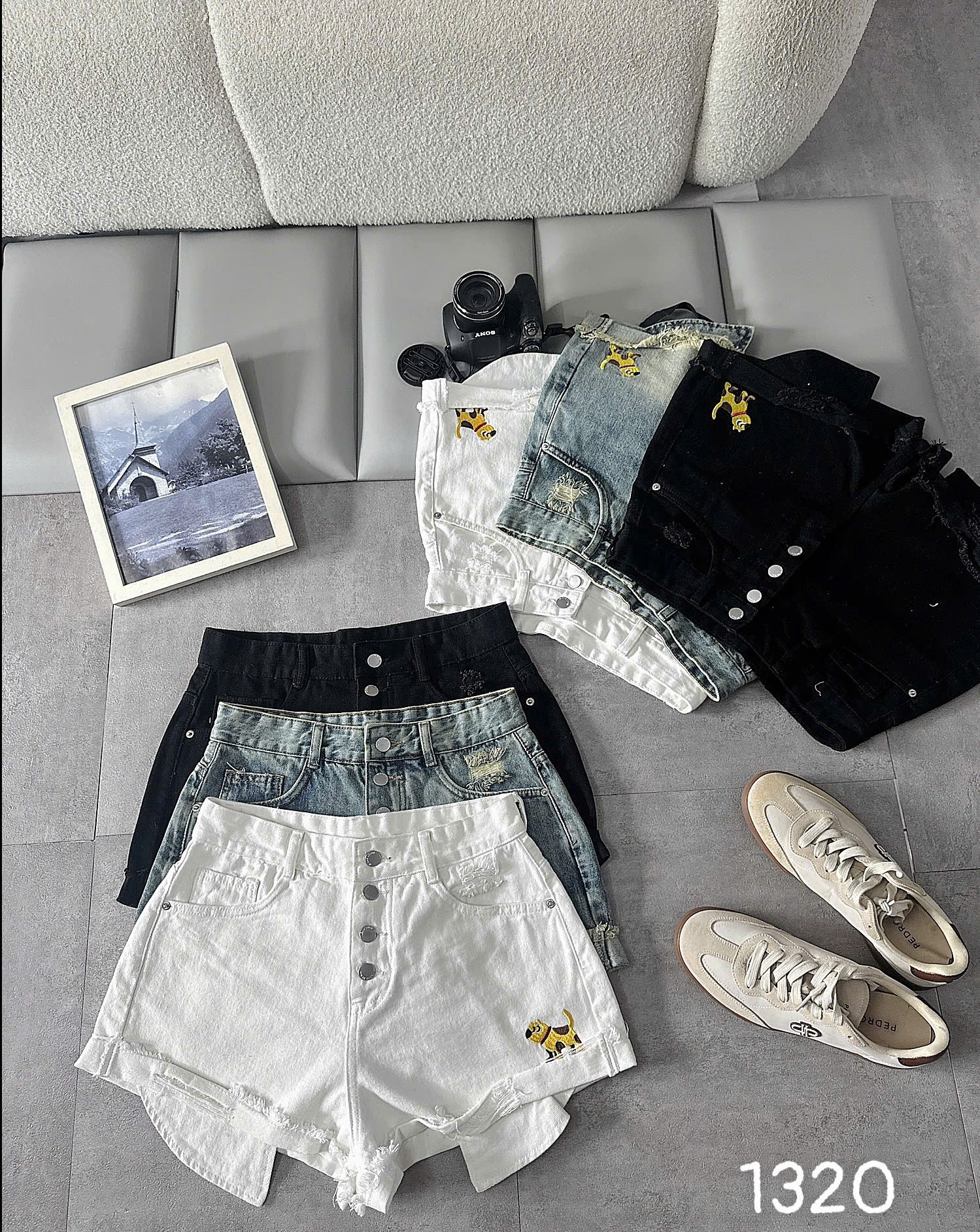 Quần short jean bigsize T-QSJ1320 màu trắng đen xanh jean chi tiết cạp cao