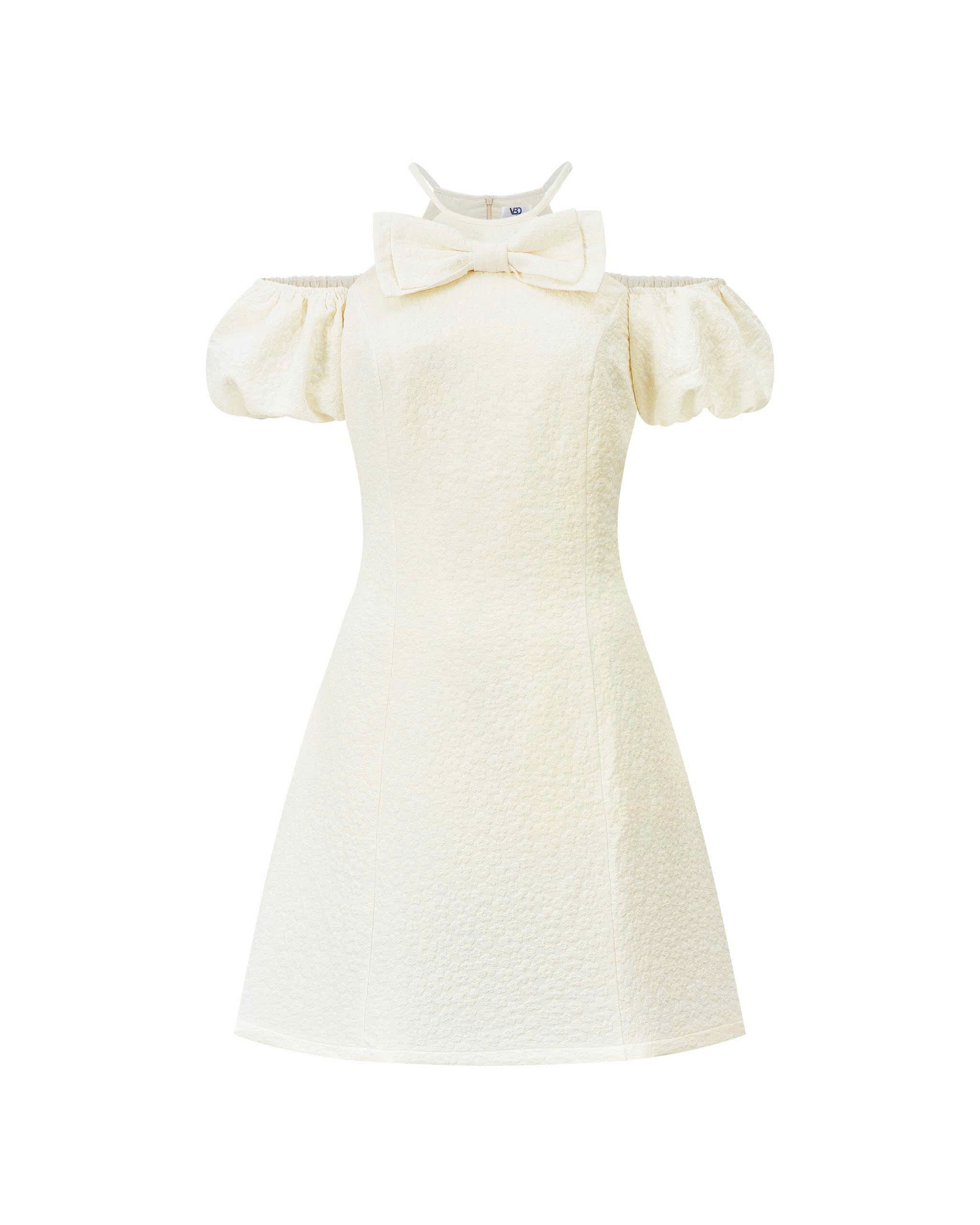 A-line dress with bow detail, plus size, halter neck, off-shoulder V-DA228 (actual photos)