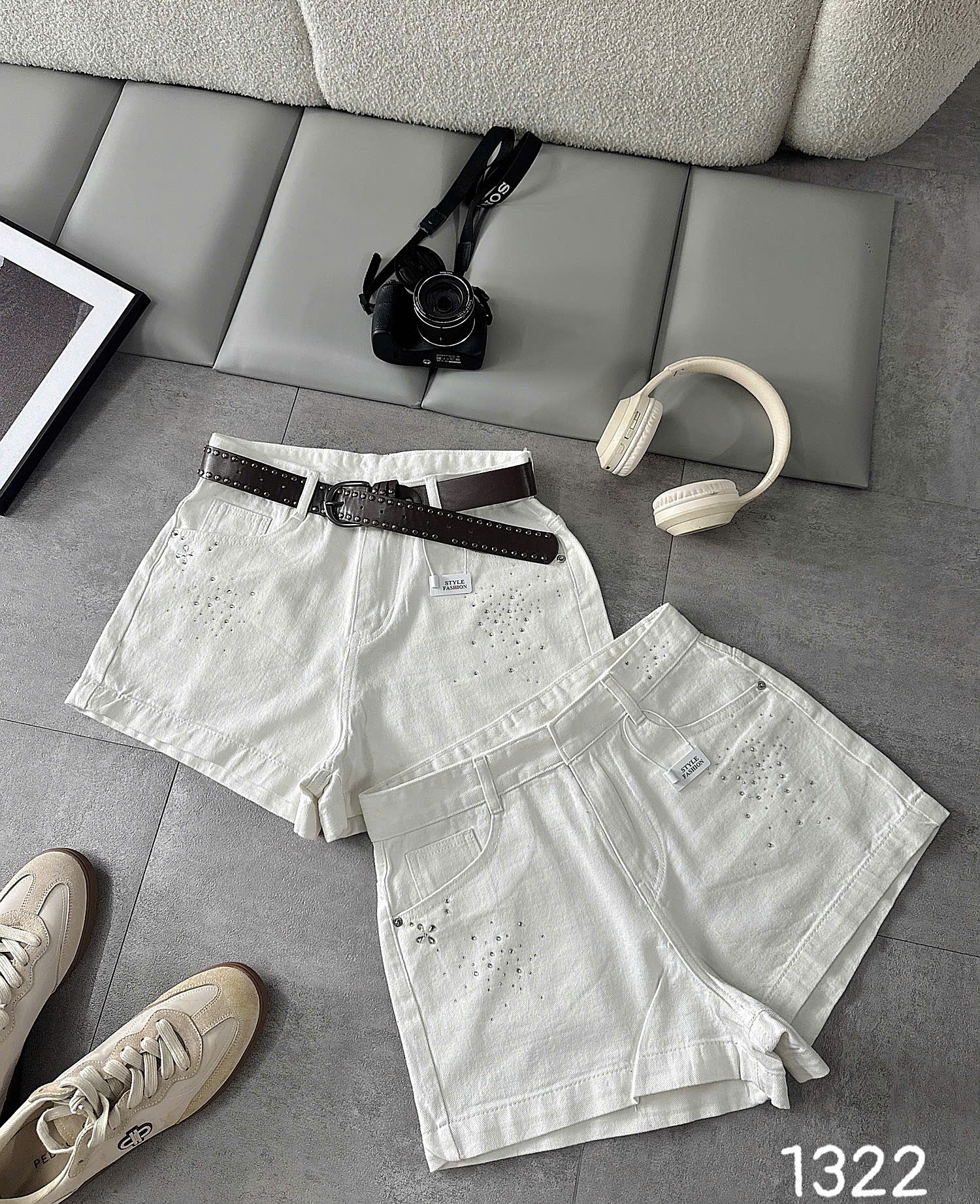 Quần short jean ép đá bigsize T-QSJ1322 màu trắng thấy rõ đường may túi và thân quần