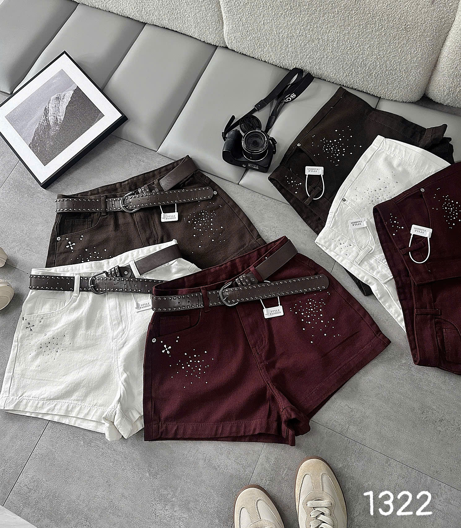 Quần short jean ép đá bigsize T-QSJ1322 đủ ba màu nâu đậm đỏ đô trắng