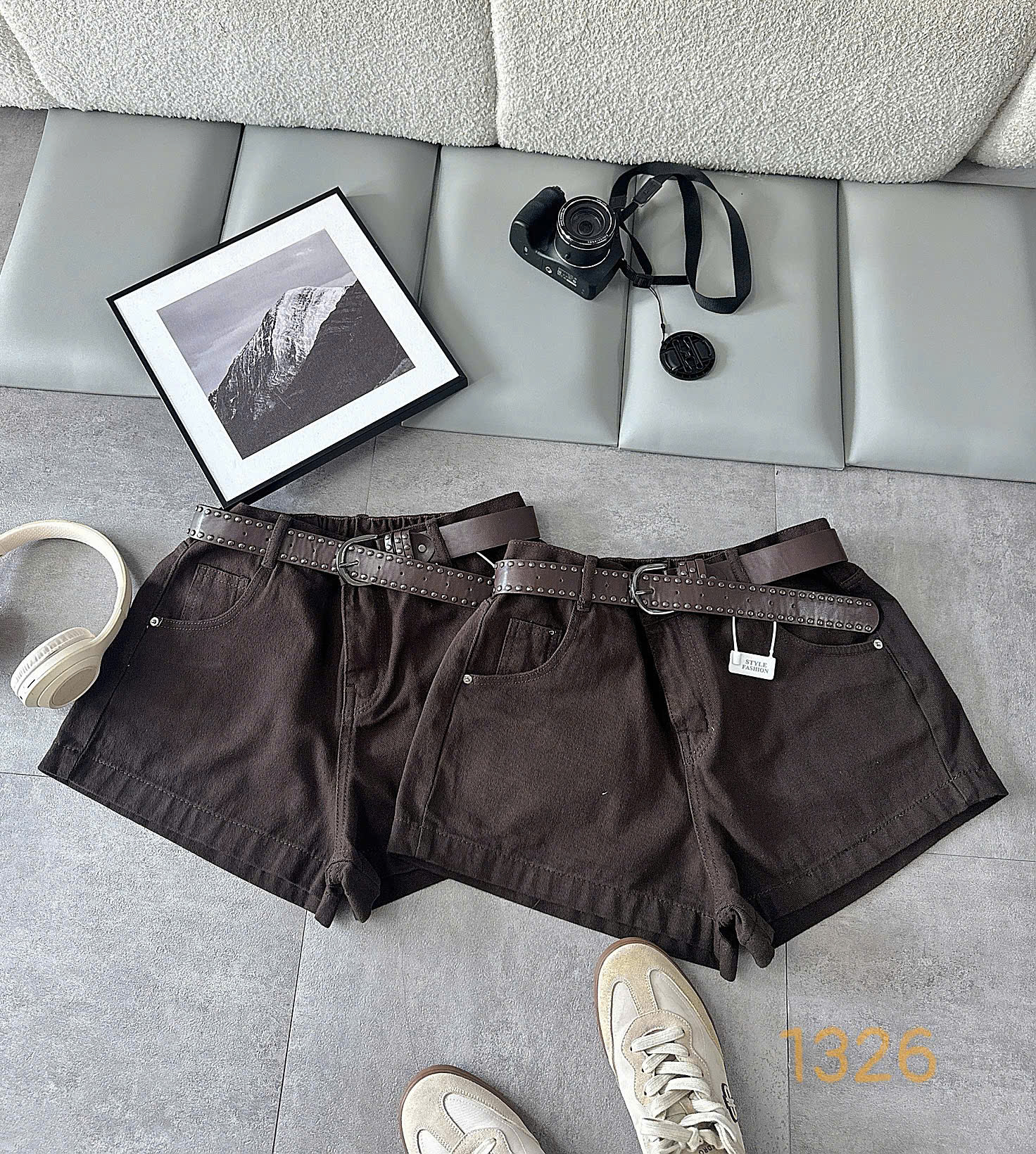 Hai quần short jean bigsize T-QSJ1326 mặt trước cạp cao ống rộng vừa