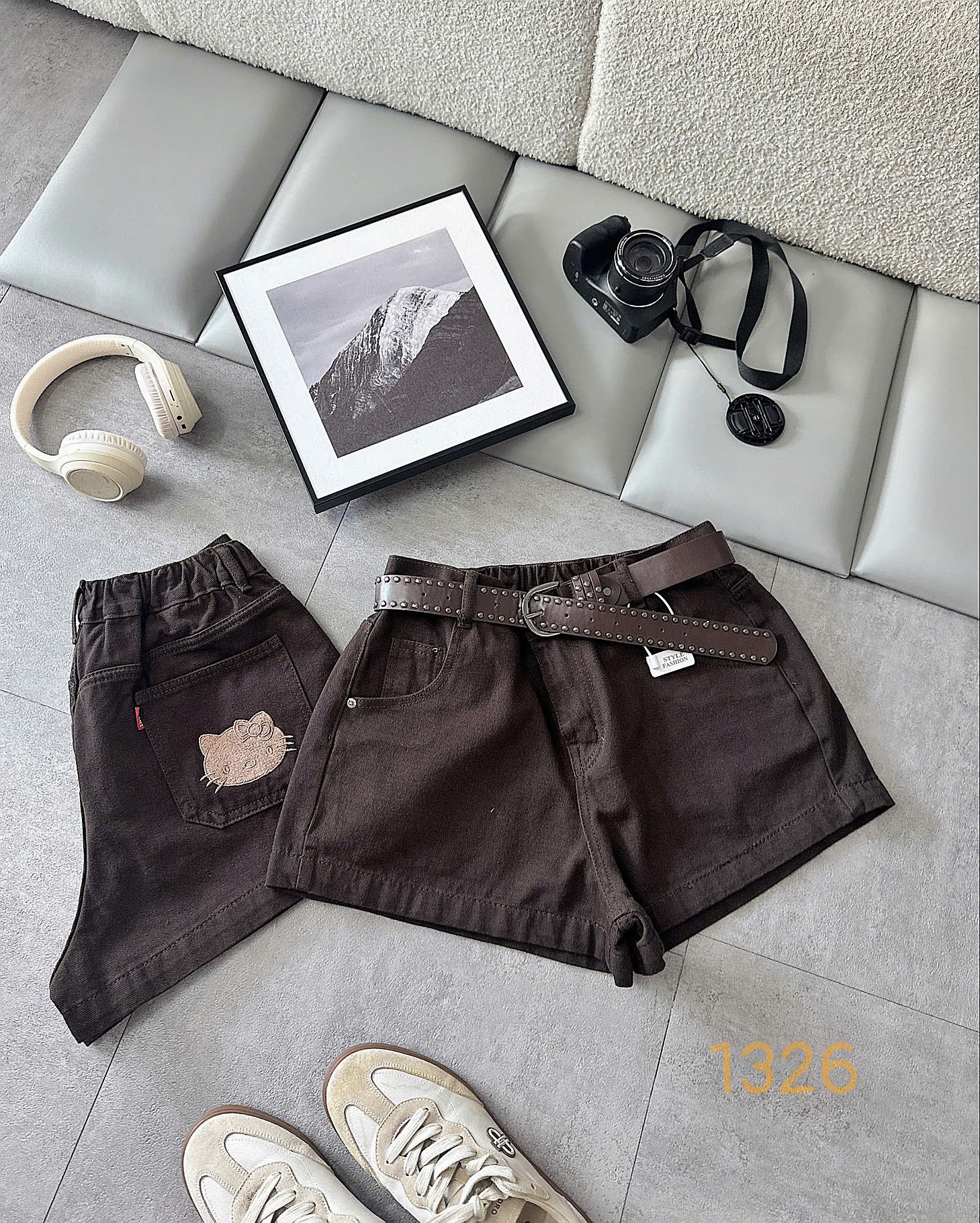 Quần short jean bigsize T-QSJ1326 túi sau thêu mèo và mặt trước cạp cao