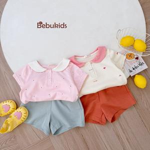 Bộ cộc quần đùi bé gái cổ sen