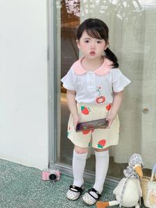 Bộ cộc quần đùi bé gái có cổ in hình