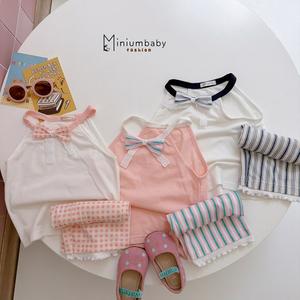 Bộ sát nách quần dài bé gái không cổ