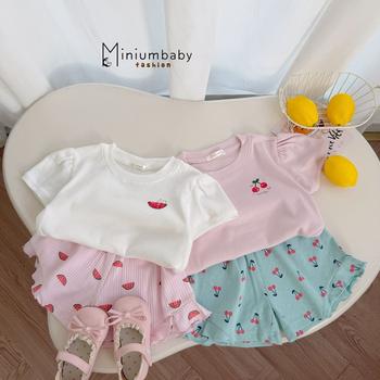 Bộ cộc quần đùi bé gái không cổ in hình