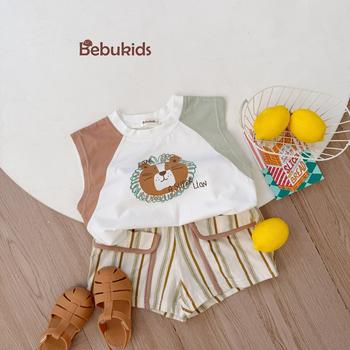 Bộ sát nách quần đùi bé trai không cổ in hình