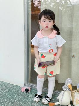 Bộ cộc quần đùi bé gái có cổ in hình