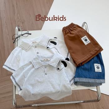 Bộ cộc quần đùi bé trai có cổ in hình