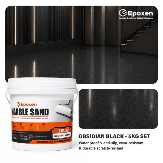 Product image - 5KG Epoxen Marble Obsidian Black Floor Coating | SmartLevel Formula | High Gloss