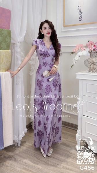 Product image - G466-Đầm lụa cao cấp dáng ôm cổ tym tay ngắn màu tím