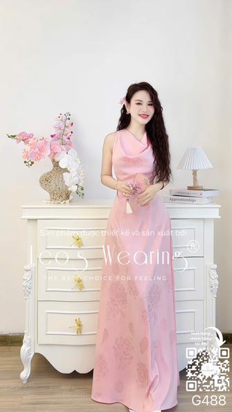 Product image - G488-Đầm lụa cổ đổ tay sát nách dáng dài họa tiết hoa hồng
