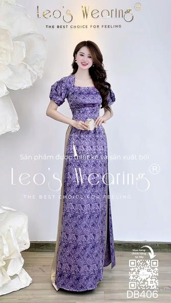 Product image - DB406-Áo dài lụa cổ nữ hoàng, tay ngắn phồng nhẹ+Quần nhũ tím