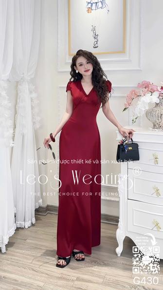 Product image - G430-Đầm lụa cao cấp dáng ôm cổ tym tay ngắn màu đỏ