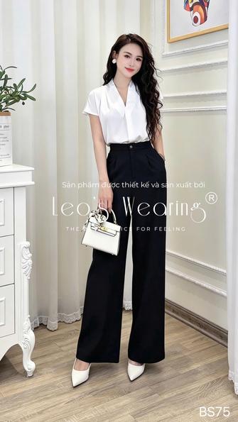 Product image - BS75-Quần ống rộng suông dài lưng cạp cao màu đen