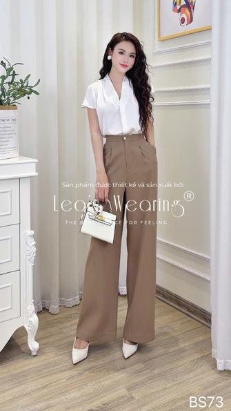 Product image - BS73-Quần ống rộng suông dài lưng cạp cao màu nâu