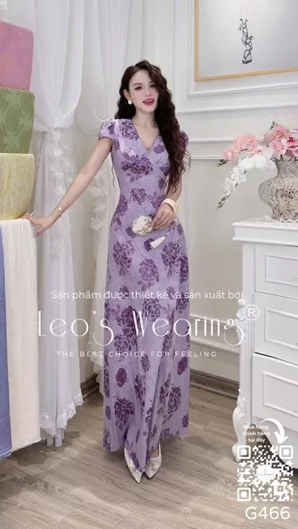 Product image - G466-Đầm lụa cao cấp dáng ôm cổ tym tay ngắn màu tím