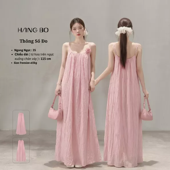 Product image - Váy Maxi Hai Dây Dáng Suông Màu Hồng Pastel