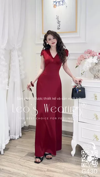 Product image - G430-Đầm lụa cao cấp dáng ôm cổ tym tay ngắn màu đỏ
