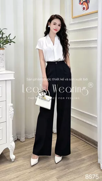 Product image - BS75-Quần ống rộng suông dài lưng cạp cao màu đen