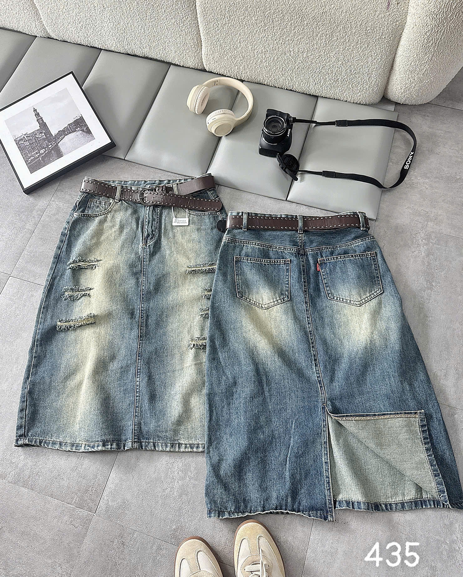 Thân sau chân váy jean dài bigsize CVD435 có túi sau và xẻ tà sau
