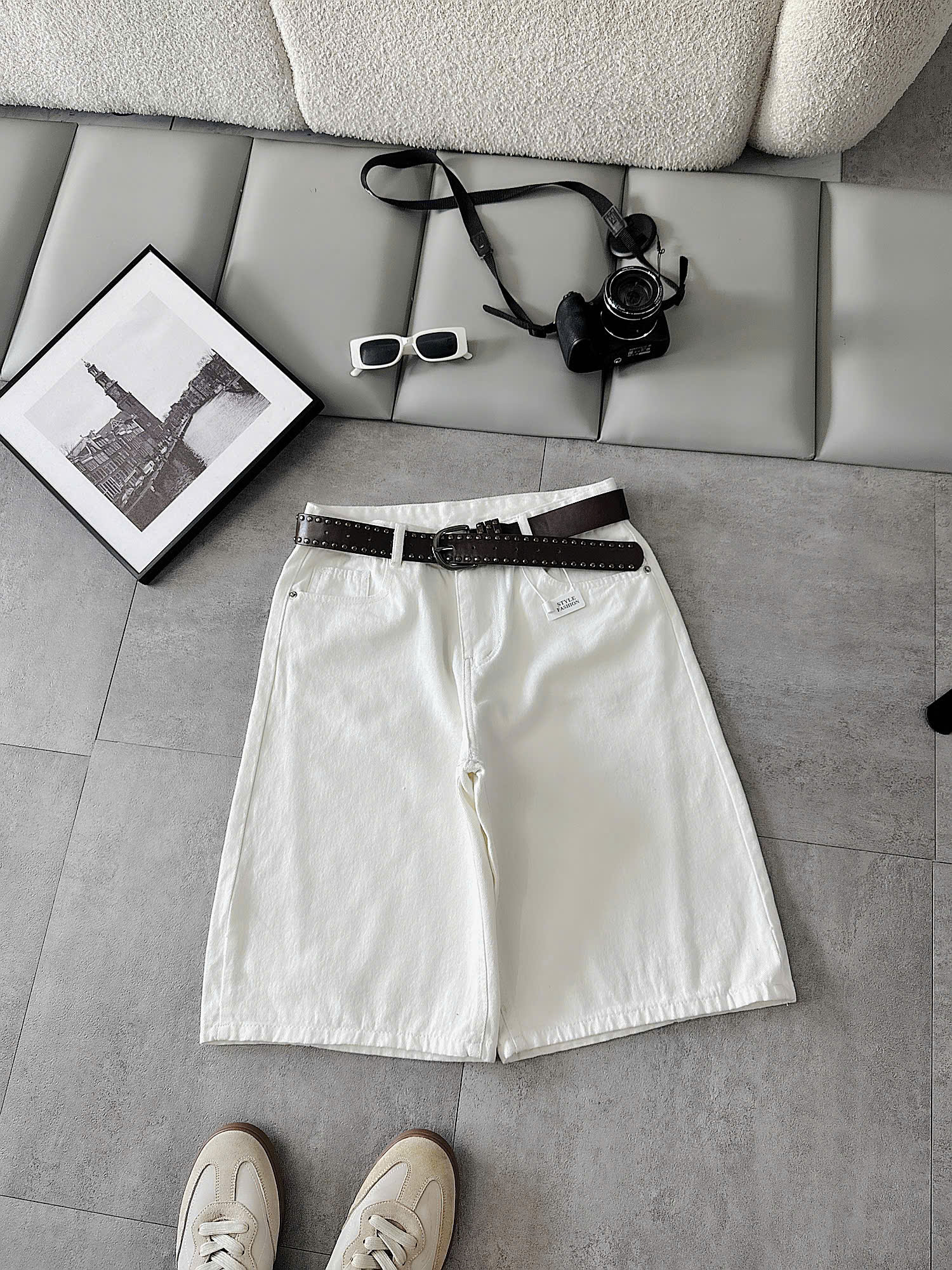 Quần lửng kaki jean bigsize T-QSJ74 màu trắng thân trước dáng lửng ống rộng