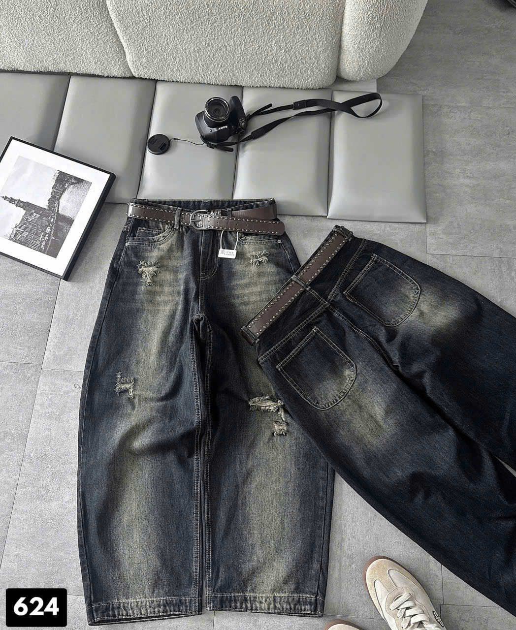 Quần jean boy thụng bigsize T-QJ624 thân trước và thân sau có túi hậu