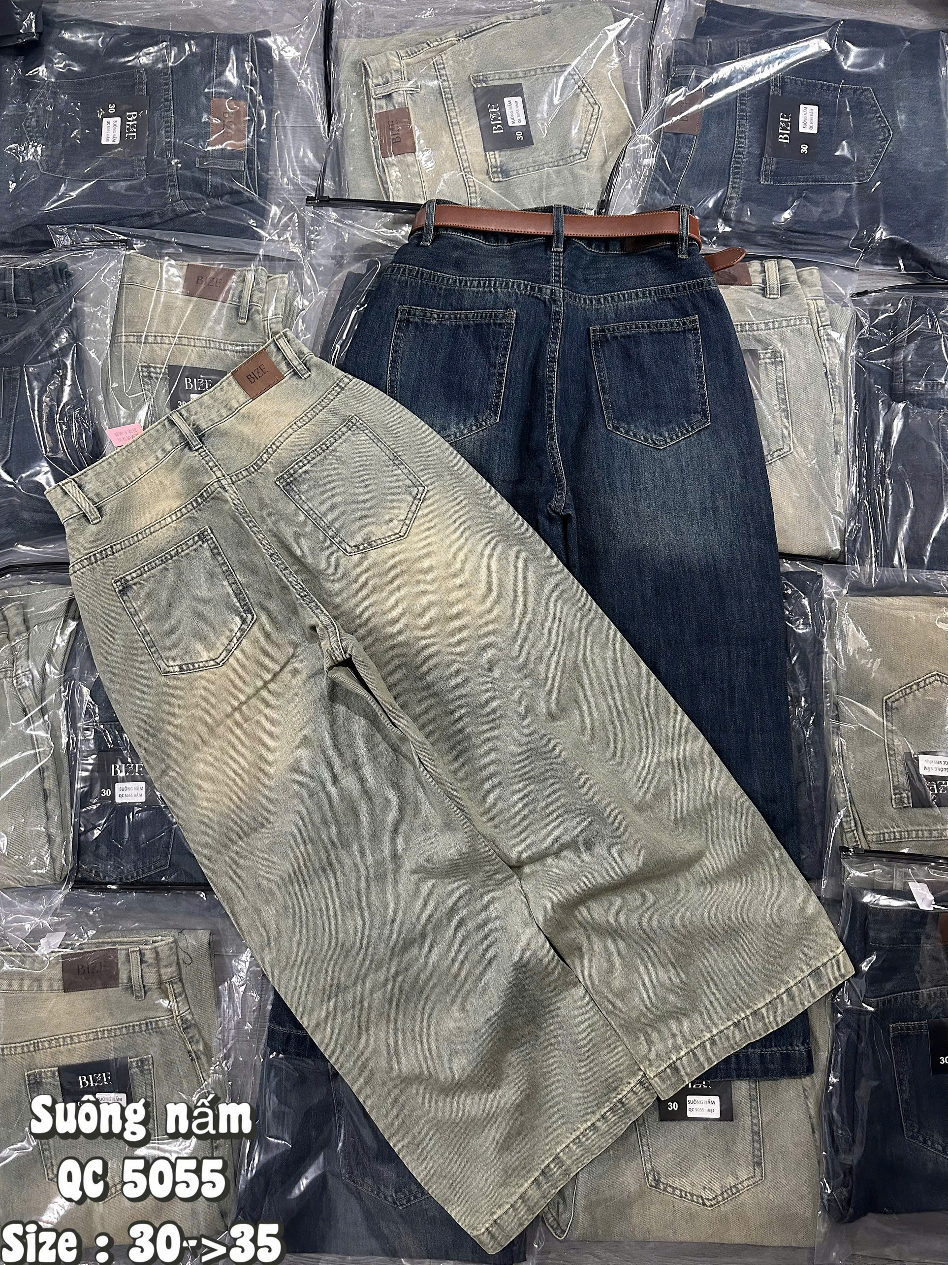 Mặt sau quần jean suông nấm bigsize T-QJ5055 với hai túi hậu