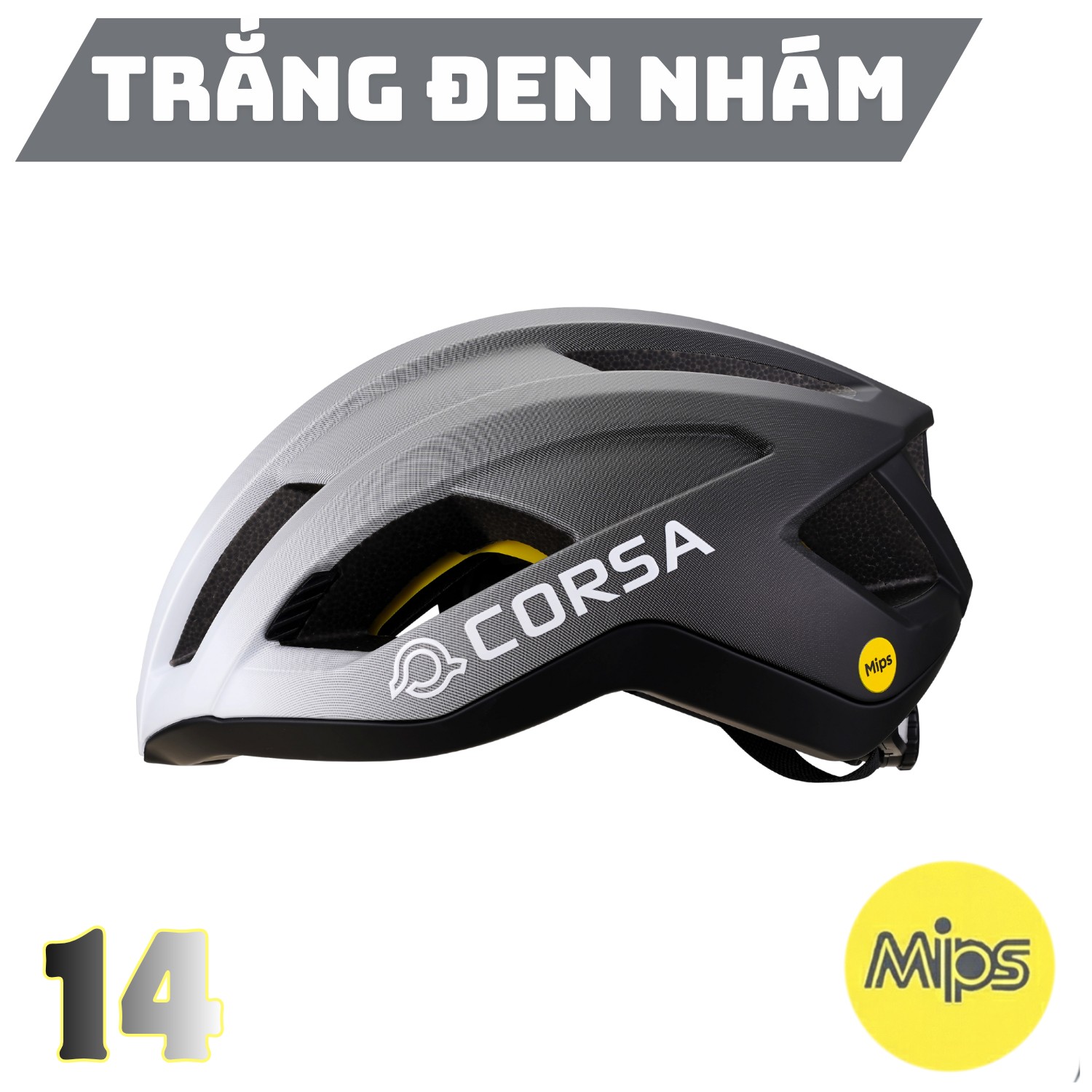 Nón bảo hiểm CORSA MIPS S-440 màu Trắng đen nhám