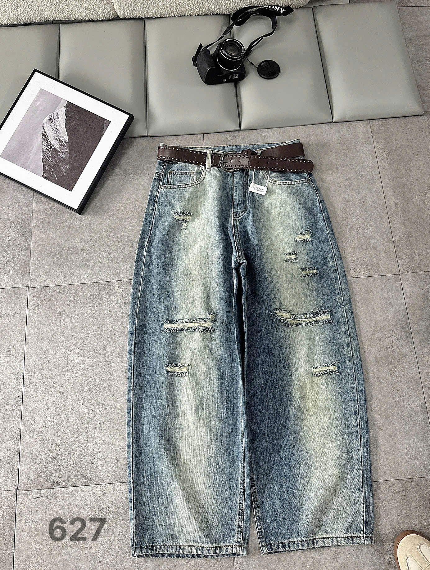 Toàn bộ mặt trước quần jean boy thụng bigsize T-QJ627 màu xanh nhạt