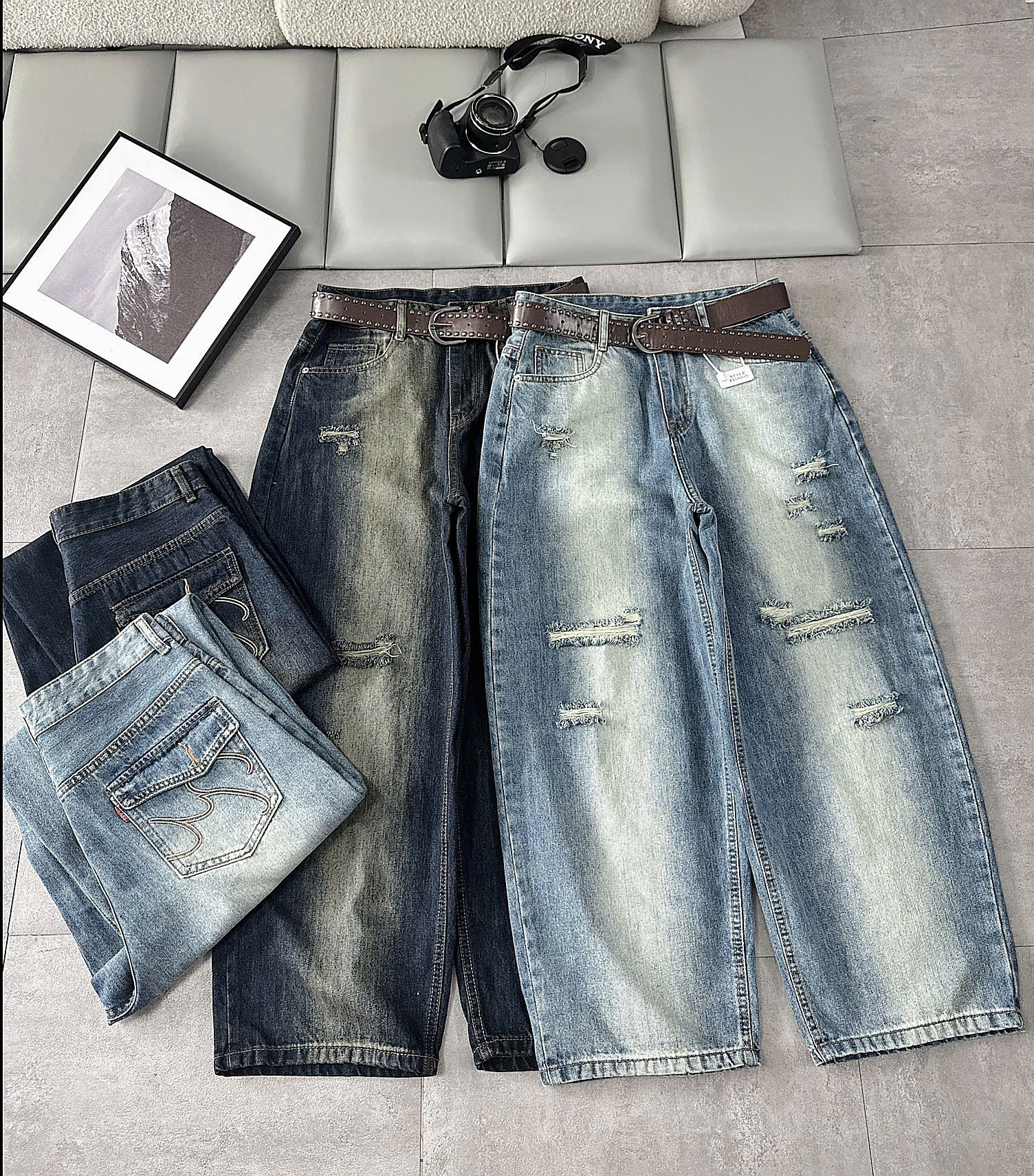 Quần jean boy thụng bigsize T-QJ627 hai màu xanh đậm và xanh nhạt cùng chi tiết túi thêu