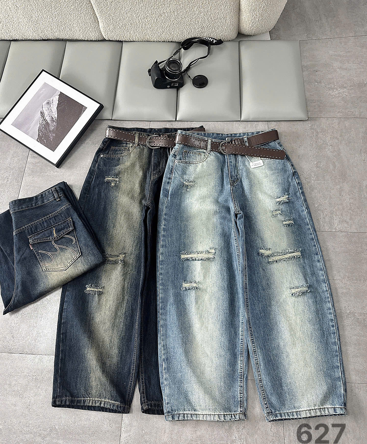 Hai màu quần jean boy thụng bigsize T-QJ627 nhìn từ mặt trước