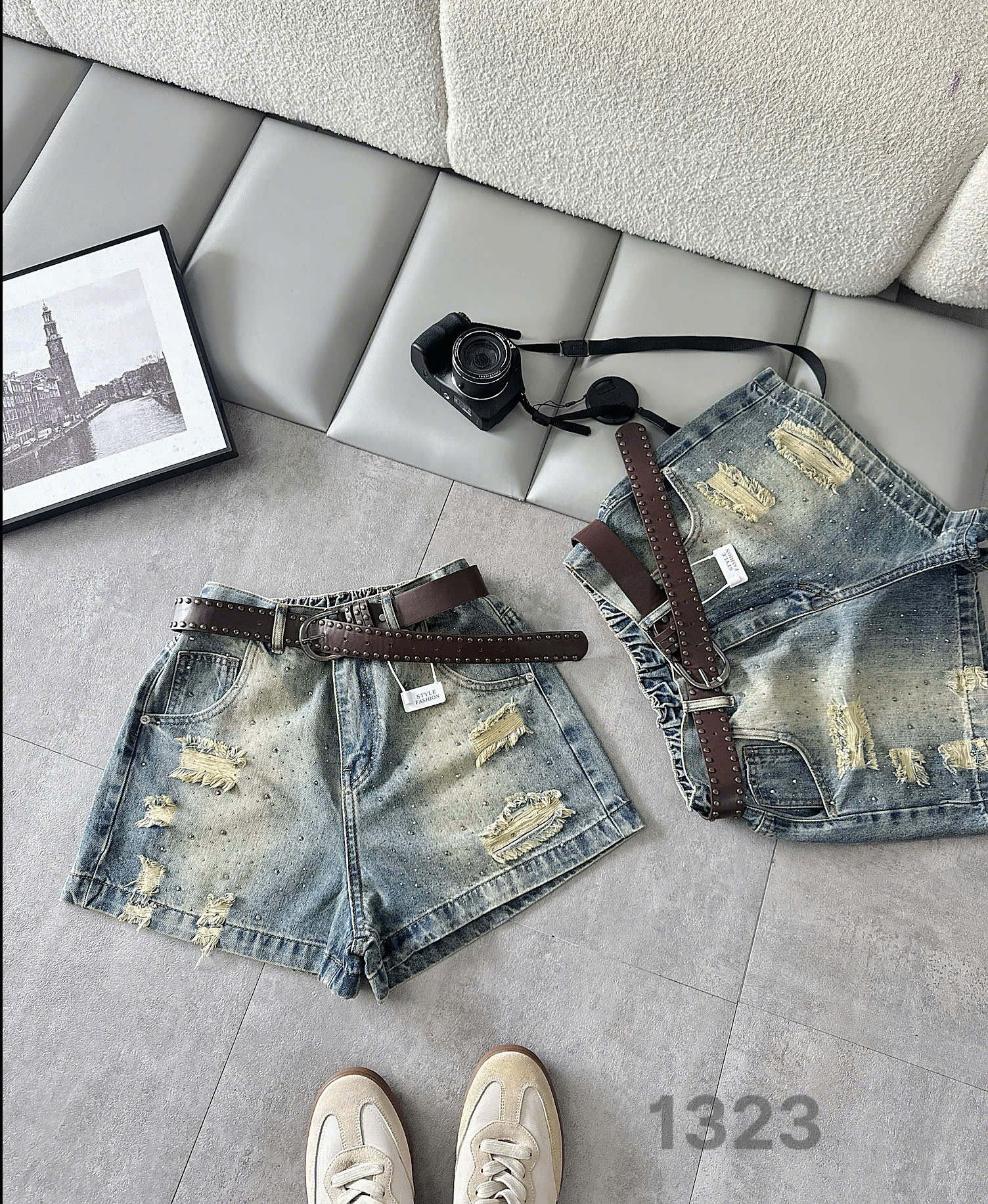 Chi tiết cạp có thun túi trước túi sau và ống quần short jean bigsize T-QSJ1323