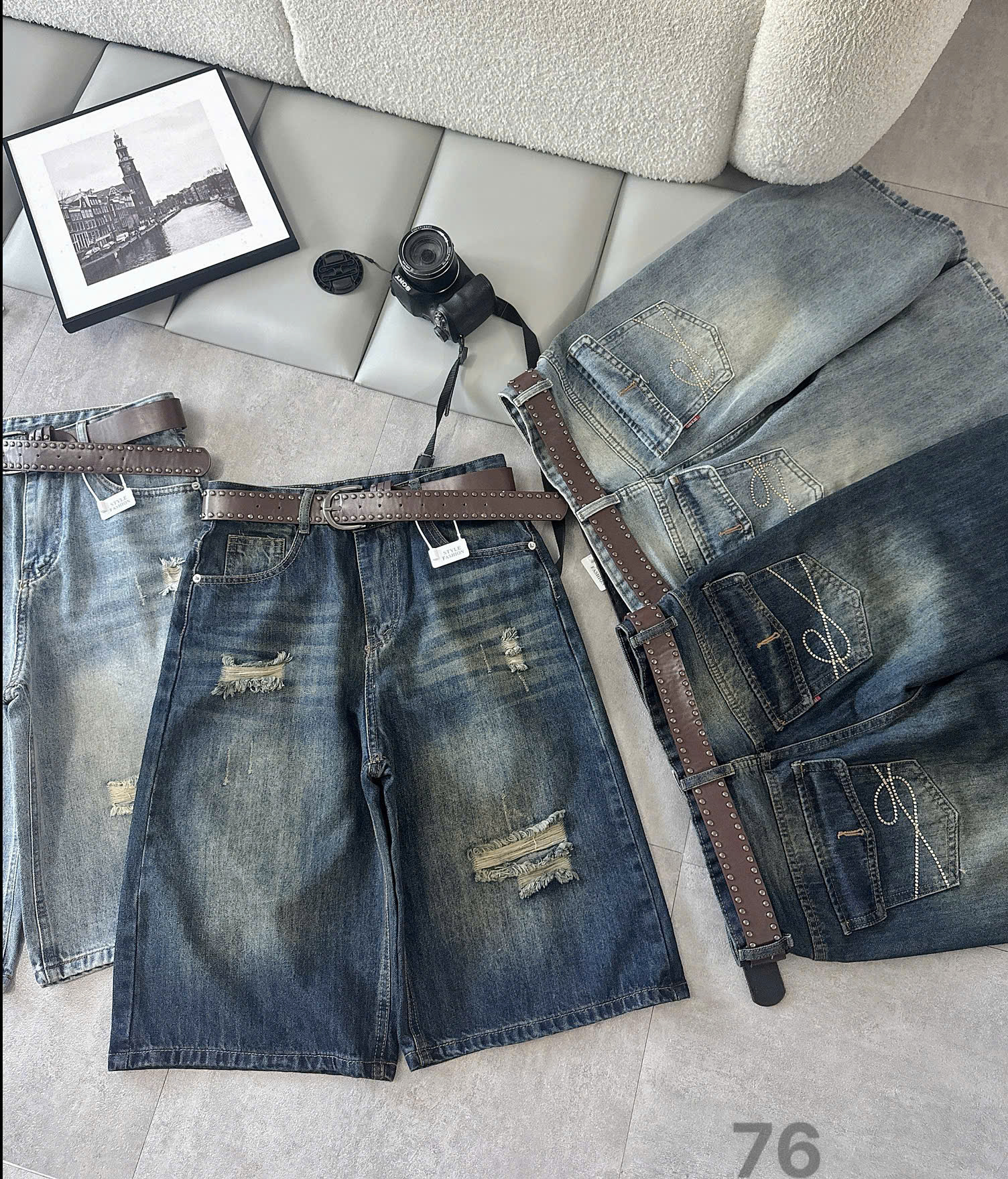 Mặt trước và mặt sau quần lửng jean bigsize T-QSJ76 hai màu xanh wash