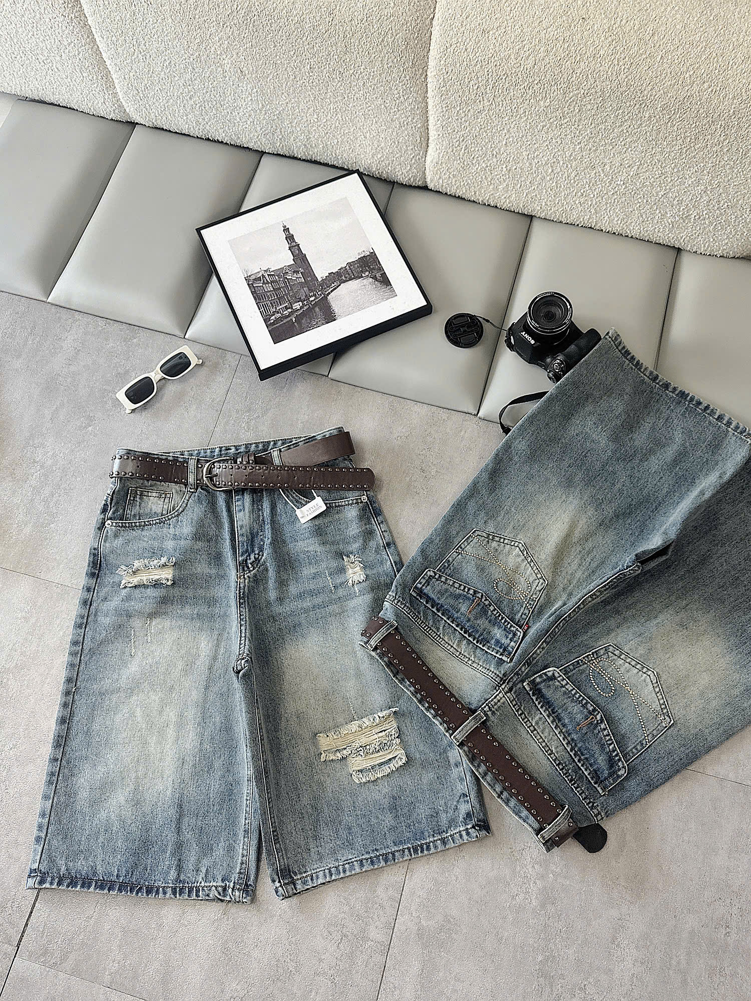 Chi tiết wash rách mặt trước và túi thêu mặt sau quần lửng jean bigsize T-QSJ76