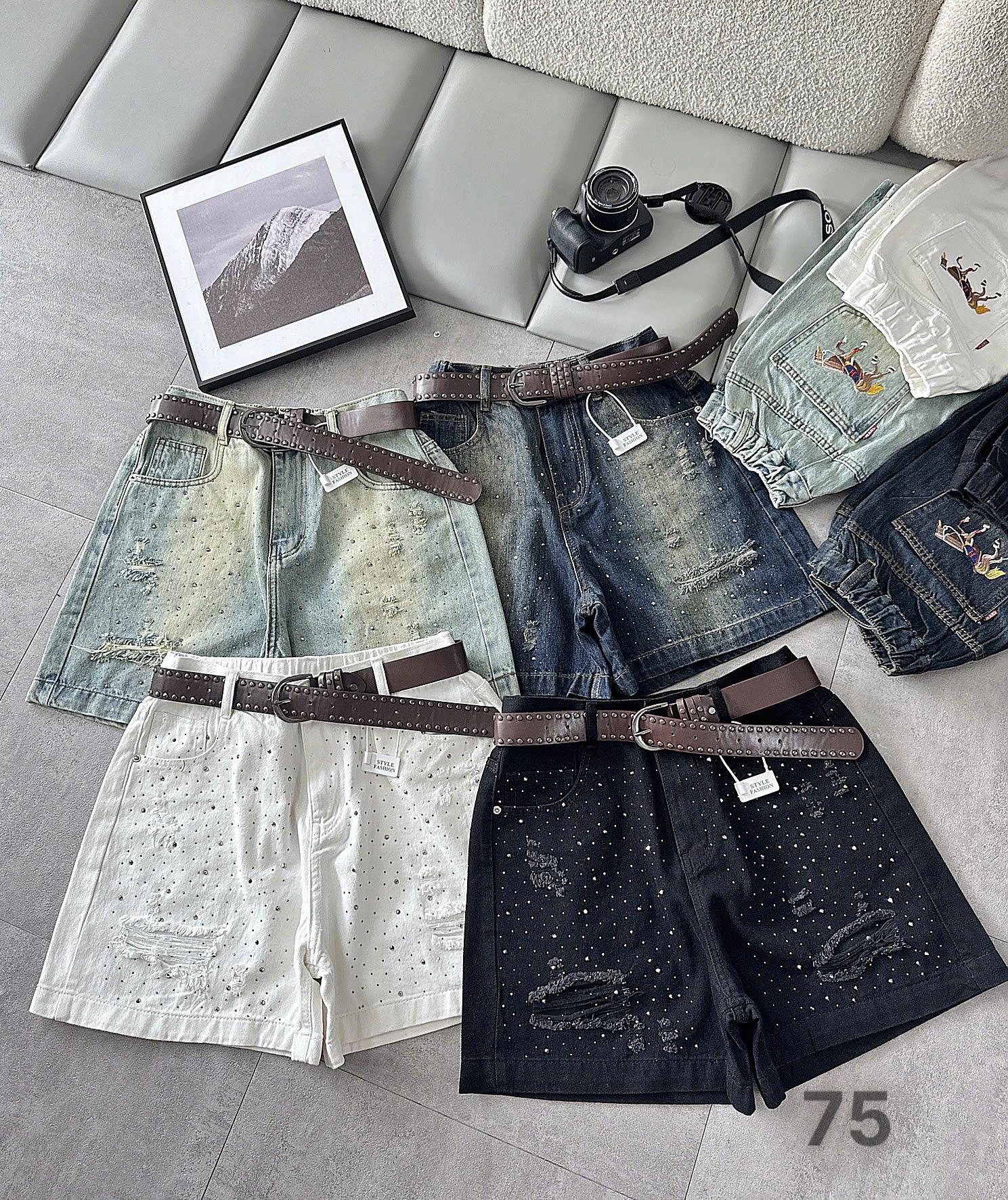 Bốn màu quần short jean lửng ép đá bigsize T-QSJ75 gồm đen trắng xanh nhạt và xanh đậm