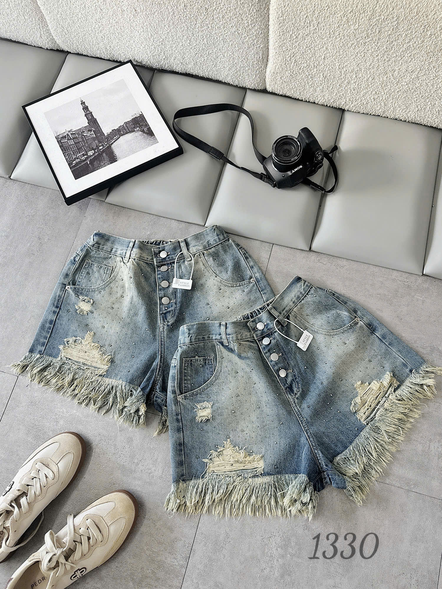 Quần short jean bigsize lưng thun T-QSJ1330 màu xanh jean nhạt
