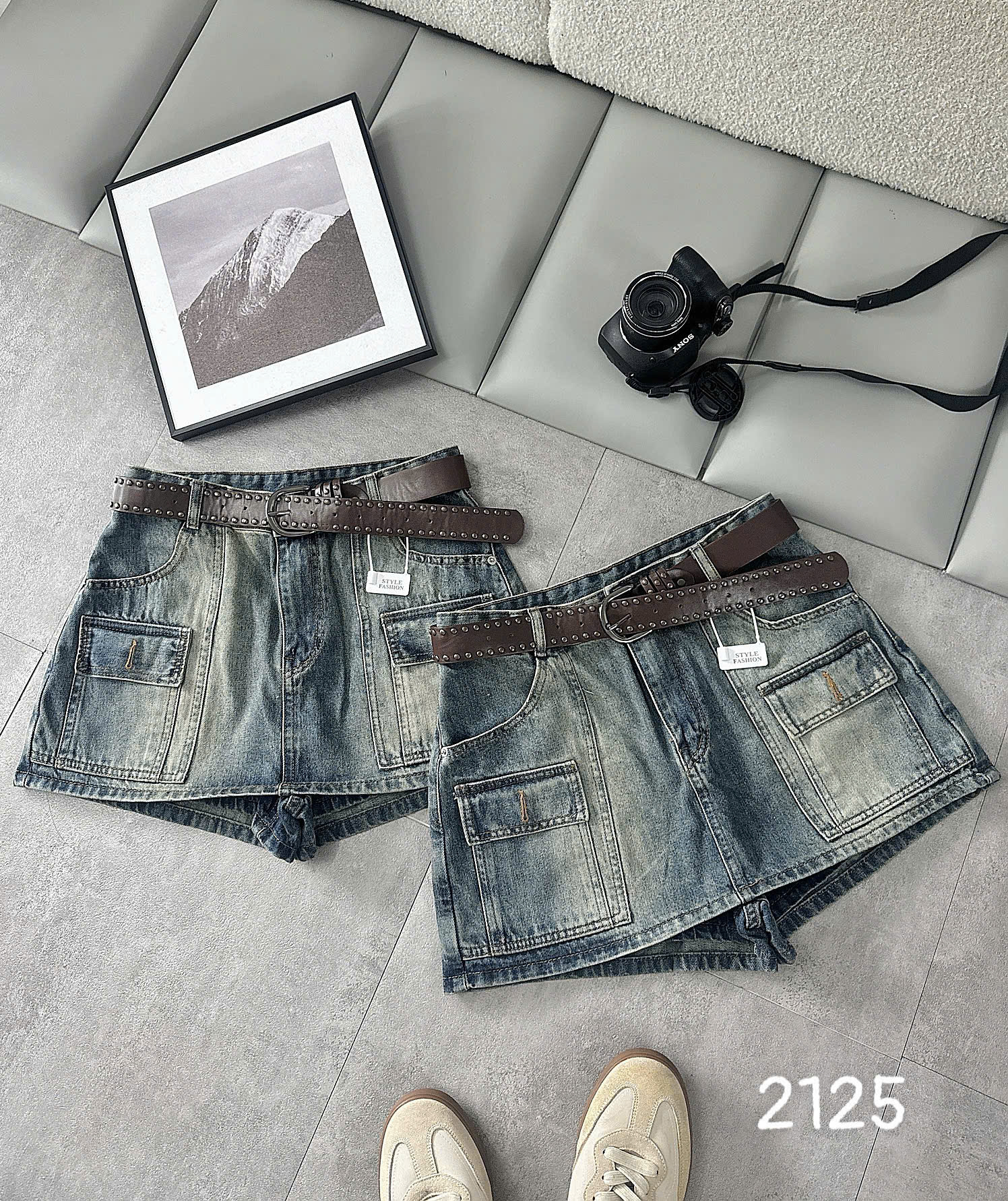 Cạp lưng cao và đỉa lưng của quần giả váy jean bigsize T-QVJ2125