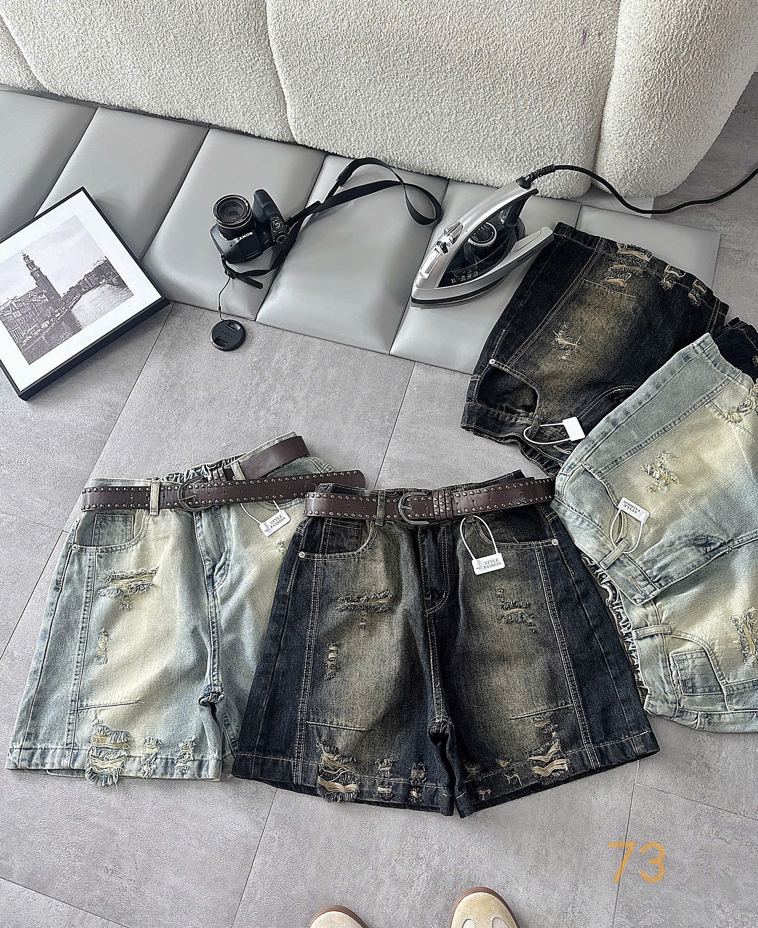 Hai màu quần short jean lửng bigsize T-QSJ73 wash rách